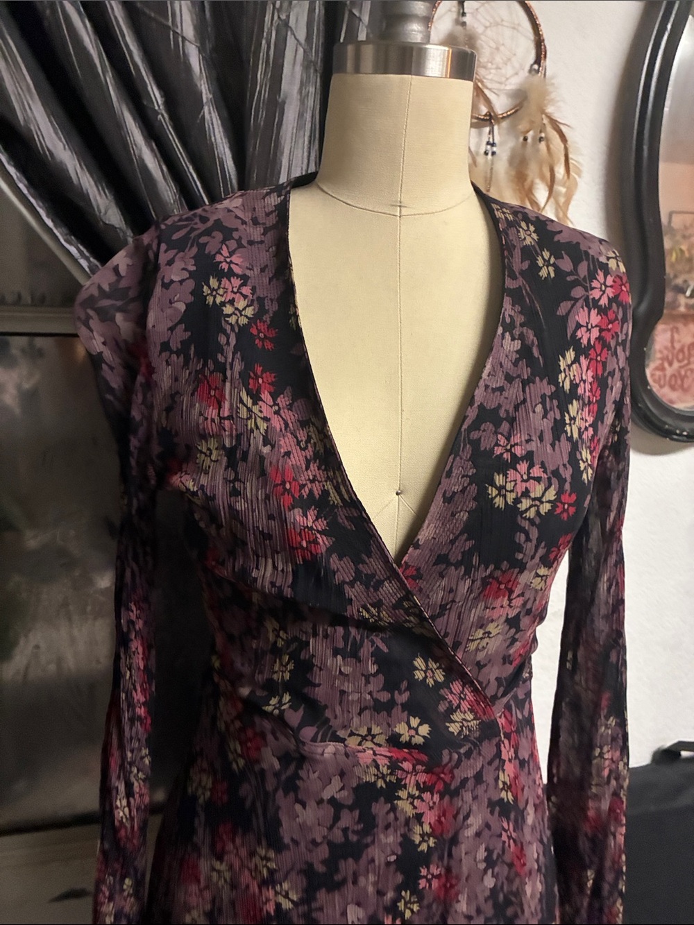 Polo by Ralph Lauren Black Floral Long Sleeve Wrap Dress